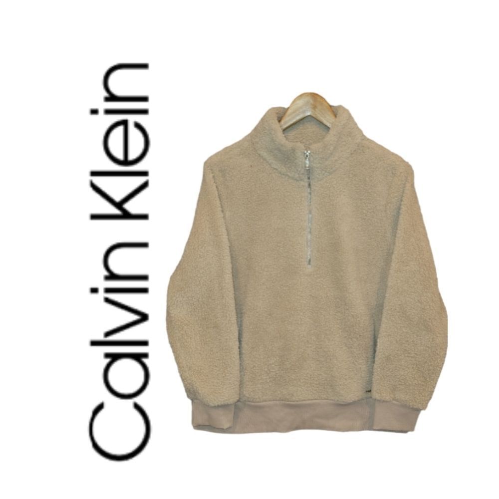 NWT Calvin Klein Beige Tan Fleece 1/2 Zip Pullover M